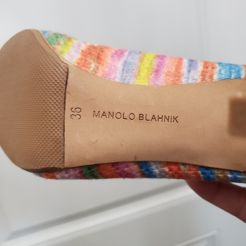 MANOLO BLAHNIK Striped Colorful Rainbow Pointed Pumps Heels EU 36 US 6 - Picture 12 of 12